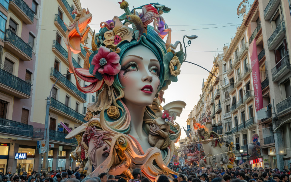 &nbsp;Figuren aus Pappmach&eacute; und Holz bei den Las Fallas in Valencia in Spanien