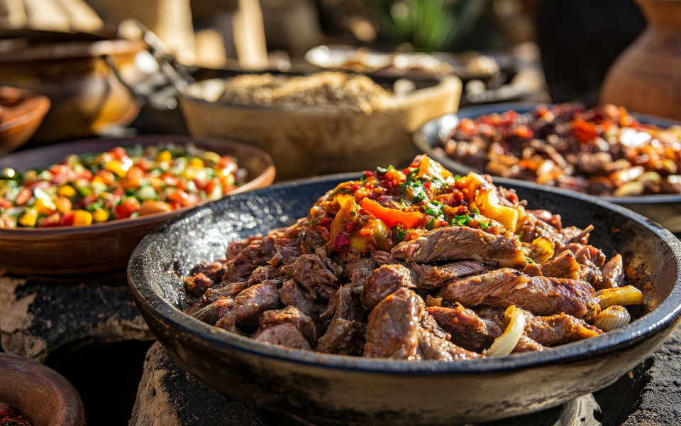 Authentisches omanisches Shuwa-BBQ: Langsam gegartes Fleisch mit traditionellen Gew&uuml;rzen &uuml;ber offenem Feuer