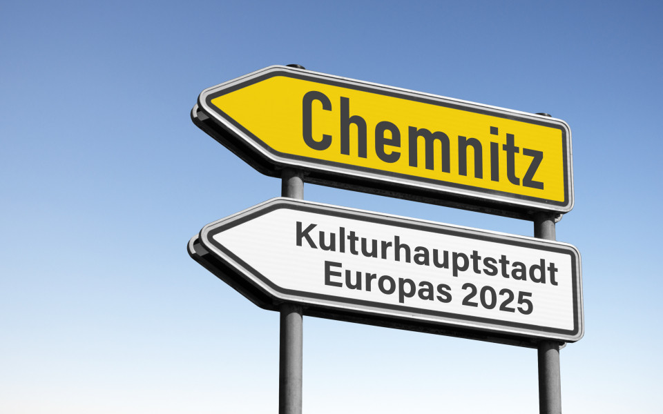 Werbetafel für die Kulturhauptstadt Chemnitz 2025